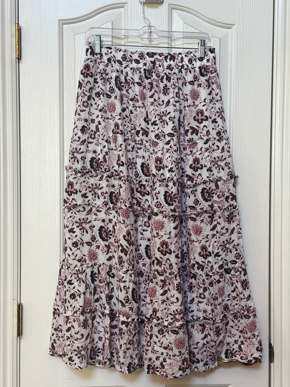 LOFT Cream Maxi Skirt with Pink and Brown Floral Print